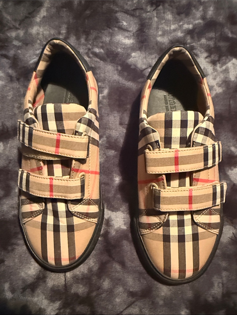 Burberry Kids Tan Plaid Velcro Sneakers